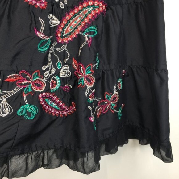 Carole Little Black Embroidered Floral Print Skirt Silk Size 14 - Picture 3 of 6